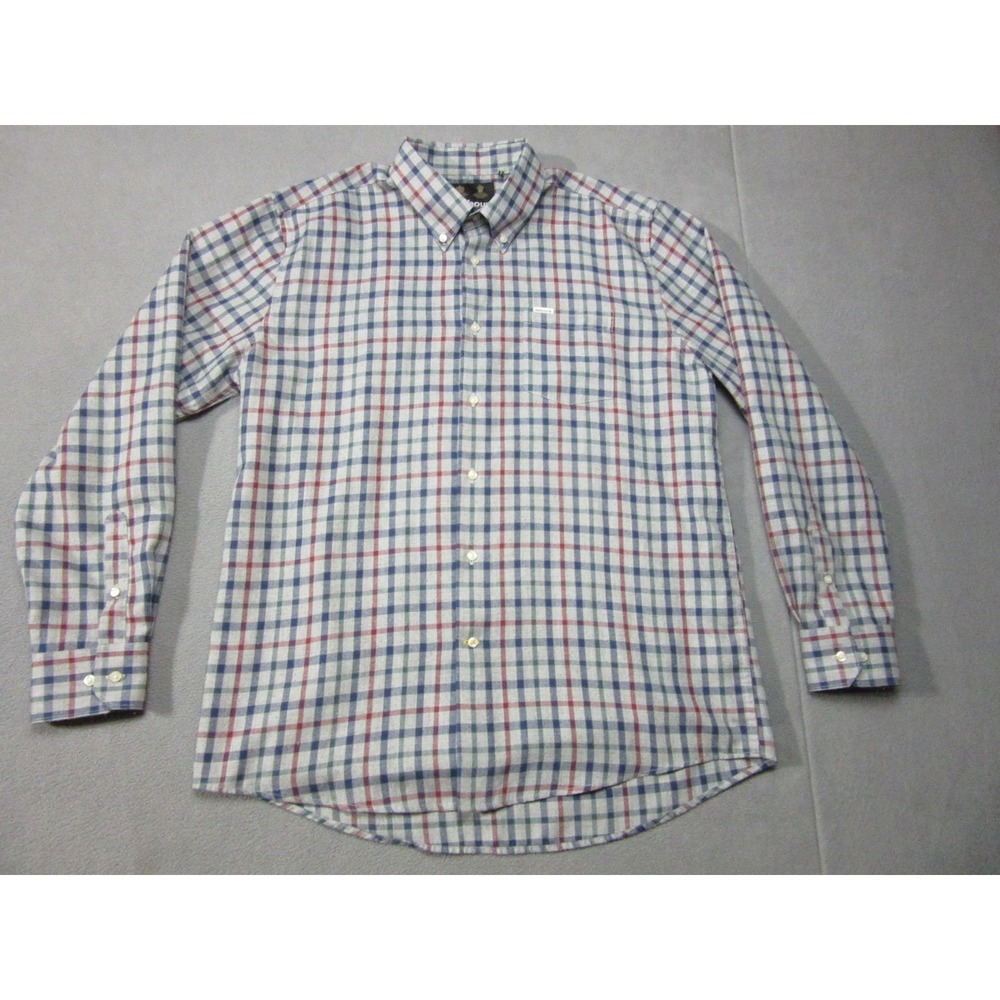 Barbour Shirt Mens Large Gray Blue Red Check Button Down Classic Outdoor Casual